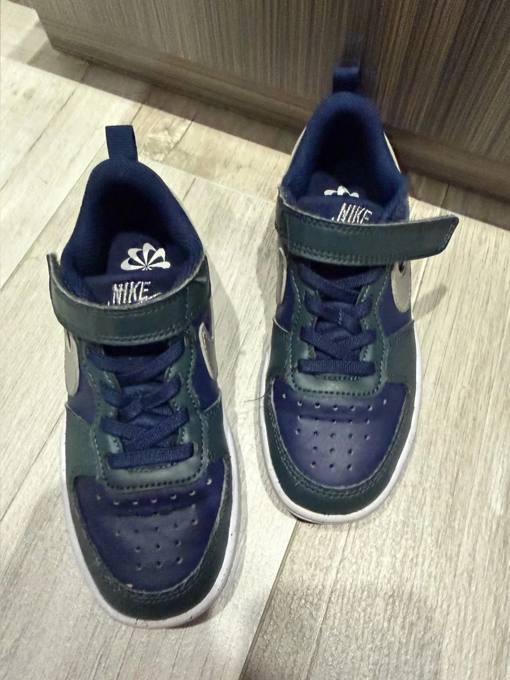 Nike Kids Court Borough Low Recraft Sneakers in Dark Green, Navy & Silver 11.5